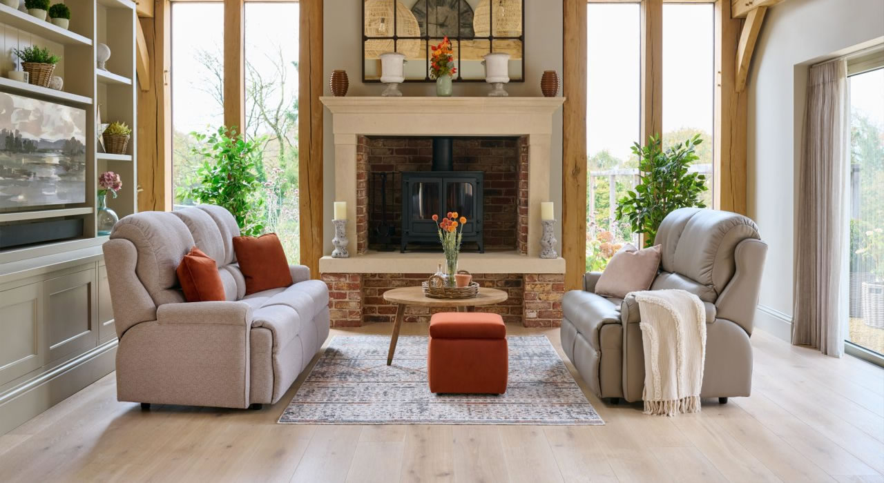 G Plan Lingfield fabric and leather sofas